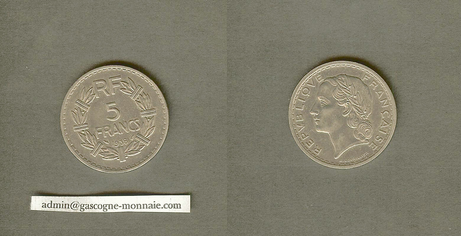 5 francs Lavriller 1938 AU